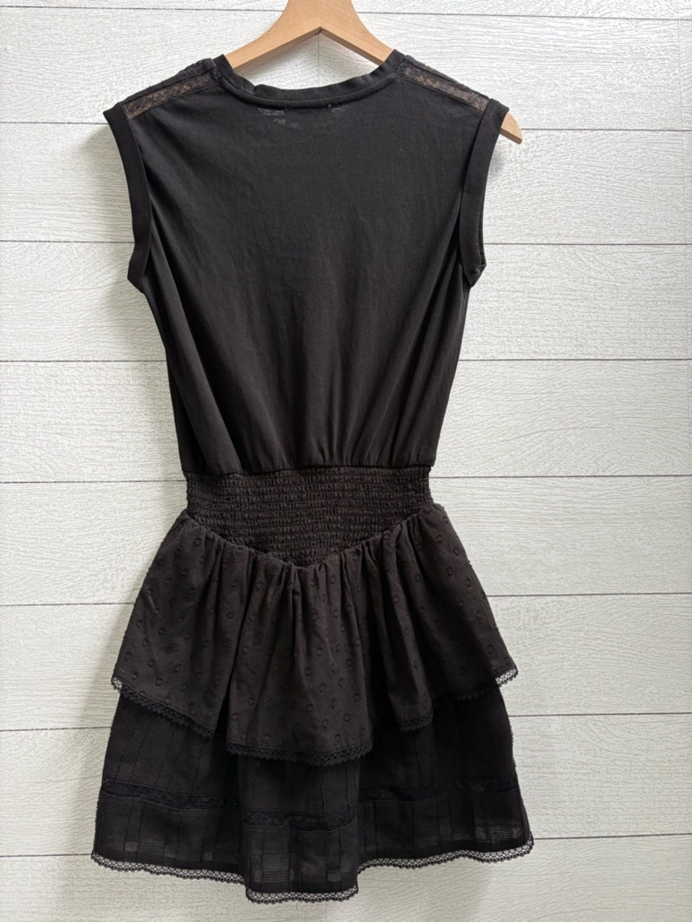 Heartloom Talia Mini Dress Black Smocked Waist Tiered Ruffle Lace Dress S - Picture 9 of 10